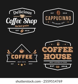A collection of four vintage-style logo designs perfect for coffee shops, cafes, and other coffee related businesses.