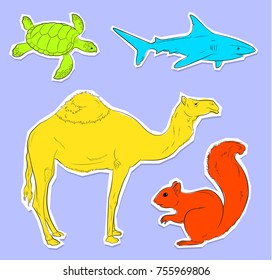 Collection of Four Wild Animals Stickers Vector