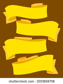 Collection of four yellow ribbon. Vector illustration