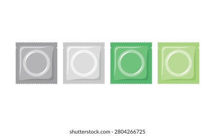 Collection of four zipper pouches featuring a circular transparent window, available in shades of grey and green colors.