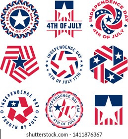 Collection of Fourth of July vintage labels commemorating United States Independence Day.