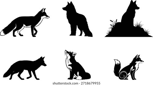Sammlung von Fuchs-Illustrationen in verschiedenen Posen und Silhouetten