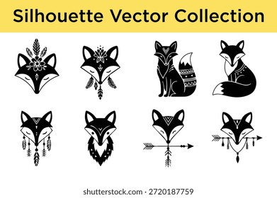 Colección de Vectores de silueta de zorro aislados sobre fondo blanco