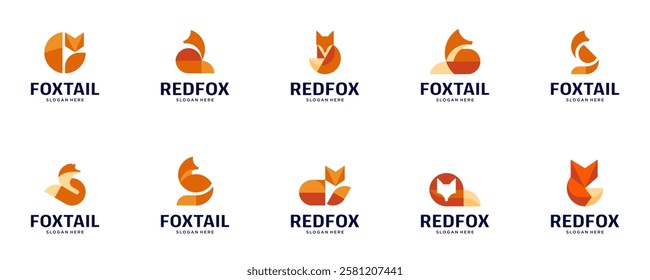 collection of fox tail icons, with geometric and playful style, symbol of wild life, vector graphic illustration.