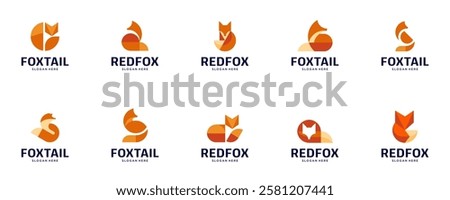 collection of fox tail icons, with geometric and playful style, symbol of wild life, vector graphic illustration.