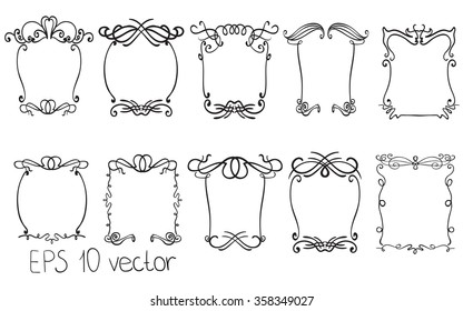 Collection frame with curls for your text. Vintage vector lines on a white background .  Isolated items with swirls for labels. EPS 10
