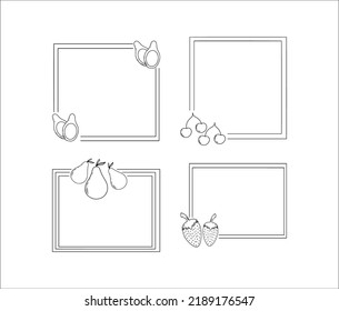 Collection Of Frame With Fruit Line Art White Background