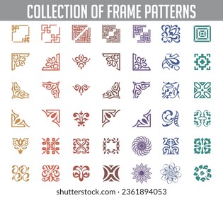 collection of frame patterns framing outline corner sign icon vector set