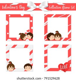 Collection Frame Set Valentine's Day , cute invitation card ,character cute boy and girl puppy love , lover send love , holiday vector illustration