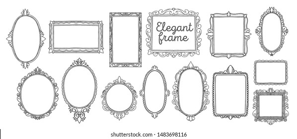 Collection frame wedding design invitation. Romantic border vintage hand drawn,decorative elegant element.vector illustration.