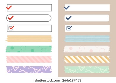 A collection of frames with checkboxes and colorful masking tapes, perfect for labels, notes, or decoration.