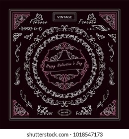 Collection of frames, corners for frame creating with very detailed hand drawing arts. Ornate Valentine’s day elements, chalkboard design. Great for black and white greeting card design