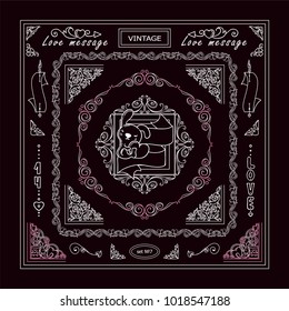 Collection of frames, corners for frame creating with very detailed hand drawing arts. Ornate Valentine’s day elements, chalkboard design. Great for black and white greeting card design