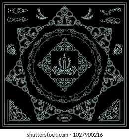 Collection of frames, corners for frame creating with very detailed hand drawing arts. Ornate Christmas or Winter holiday elements, chalkboard design. Great for black and white greeting card design