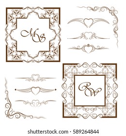 Collection of frames and dividers. It can be used for decoration and design. Vector illustrations.
