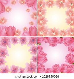 collection frames floral delicate flowers decoration