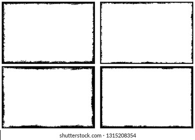 Collection of frames in grunge style. Vector texture of an old worn scratched structure. Monochrome vintage background with blank space for text