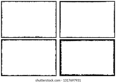 Collection of frames in grunge style. Vector texture of an old worn scratched structure. Monochrome vintage background with blank space for text