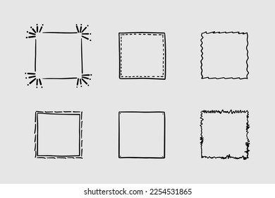 collection frames, hand drawn ink elements on white background