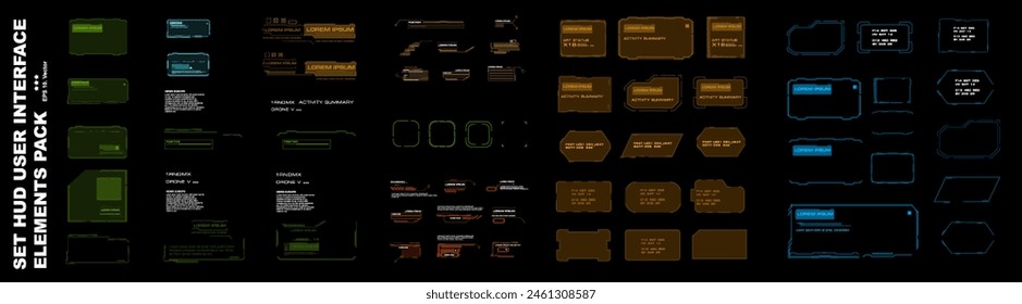 Collection frames with information and HUD data. Dialog boxes and frames for communicating in chats and forums. Big set of modern dialog HUD interface elements. Templates with empty windows for text