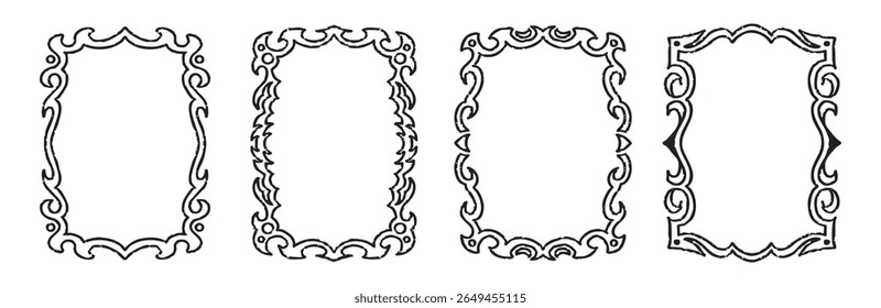 Collection of frames with rough lines. a set of vintage rough frames.