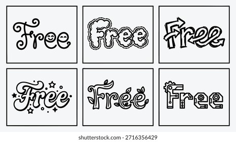 Collection of free text labels in various artistic fonts and designs