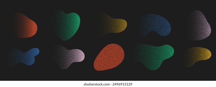 Collection of freeform organic elements with photocopy effect. Vector noise grainy texture