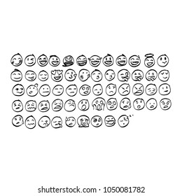 Collection of freehand doodle emoji emoticons vector illustration sketch hand drawn with black lines isolated on white background