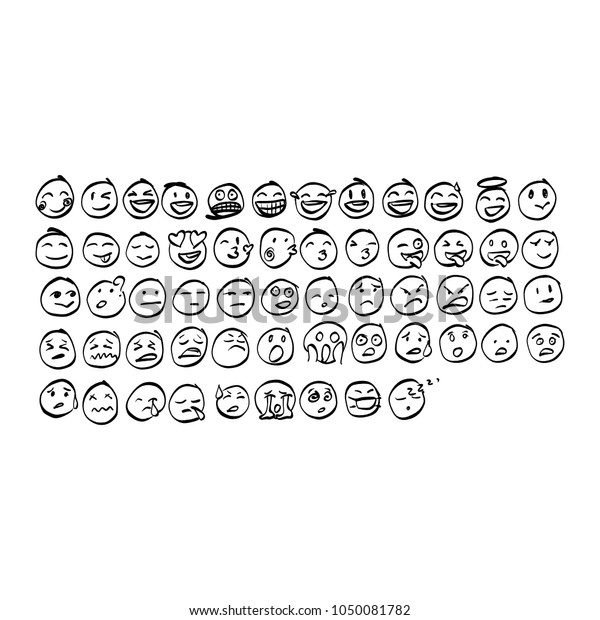 Collection Freehand Doodle Emoji Emoticons Vector Stock Vector Royalty Free