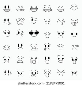 Collection of freehand drawing of facials expression. Vector illustration.