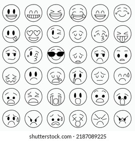 Collection of freehand drawing of facials exprression. Vector illustration.