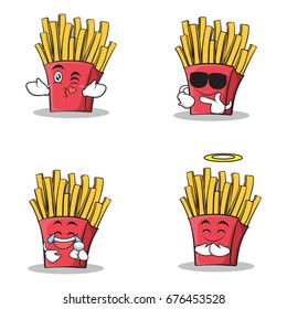 Collection of french fries cartoon character set