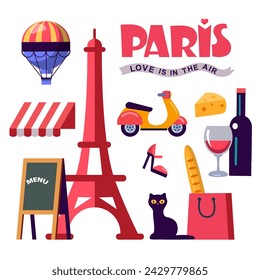 collection of french travel symbols