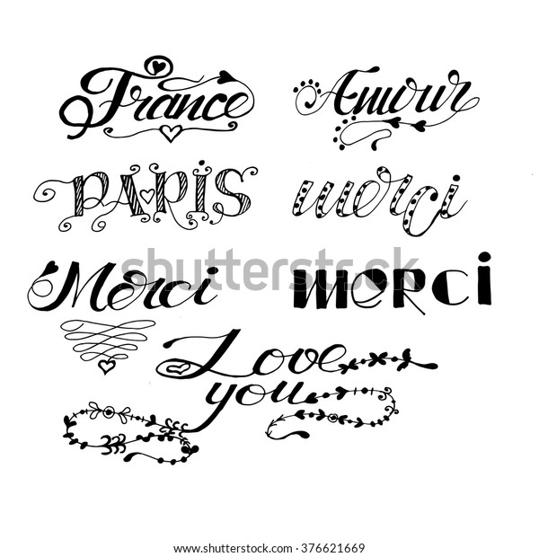 Collection French Words Hand Drawn Hand Stock Vector (Royalty Free ...