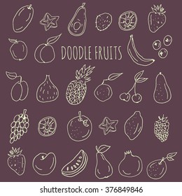 Collection of fresh fruit doodle vector set