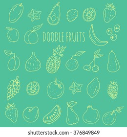 Collection of fresh fruit doodle vector set