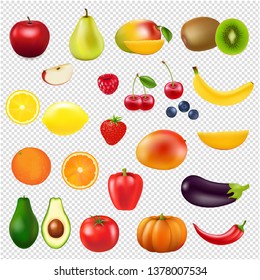 Collection Fresh Fruit Transparent Background With Gradient Mesh, Vector Illustration