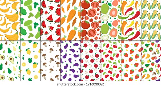 Collection of fresh fruit and vegetable seamless abstract pattern on white background vector design
