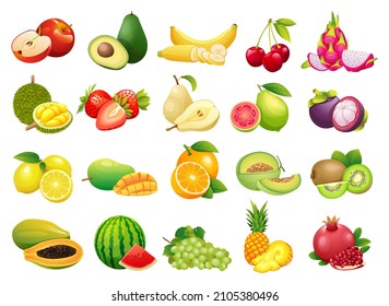 Collection of fresh fruits in cartoon style