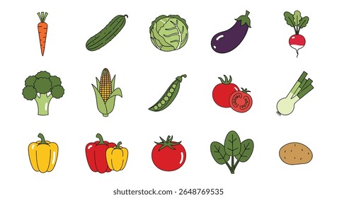 Collection of fresh healthy vegetables and produce for nutrition and healthy eating habits