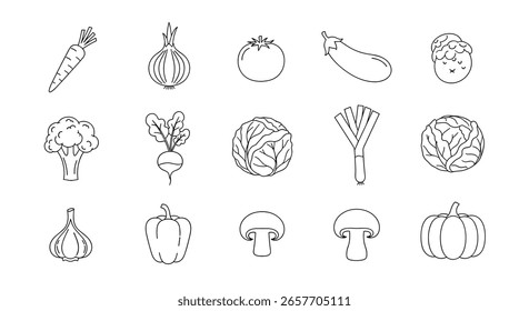 Collection of fresh vegetable illustrations representing healthy eating and nutrition choices