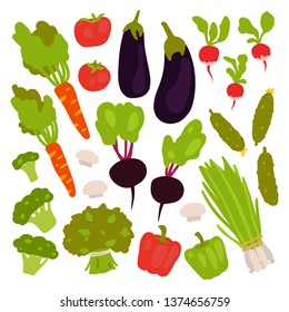 Collection of fresh vegetables in flat design style isolated on white background. Vector illustration