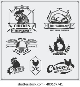Collection of Fried Chicken meat labels, badges, emblems and design elements.