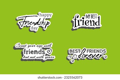 Collection of friends and friendship letterings handwritten with elegant calligraphic fonts. Bundle of decorative inscriptions isolated on white background. Modern creative vector illustration