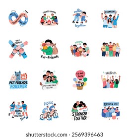 Collection of Friendship Day Flat Style Stickers 

