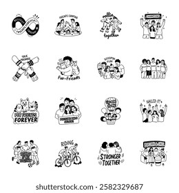 Collection of Friendship Day Glyph Style Stickers 