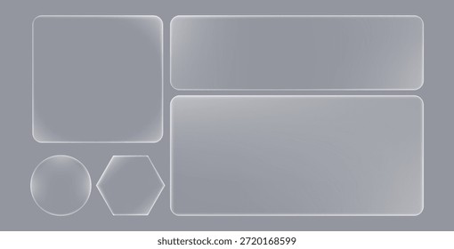 Collection of frosted glass design elements featuring various geometric shapes like rectangles circles and hexagons for modern interface backgrounds
