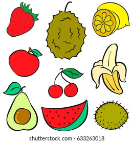 Collection of fruit colorful various doodles