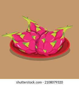 Colección de ilustraciones de frutas (fruto del dragón) para el Año Nuevo Chino, vector, fondo marrón