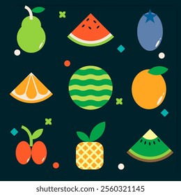 collection of fruit flat design with geometry flat style